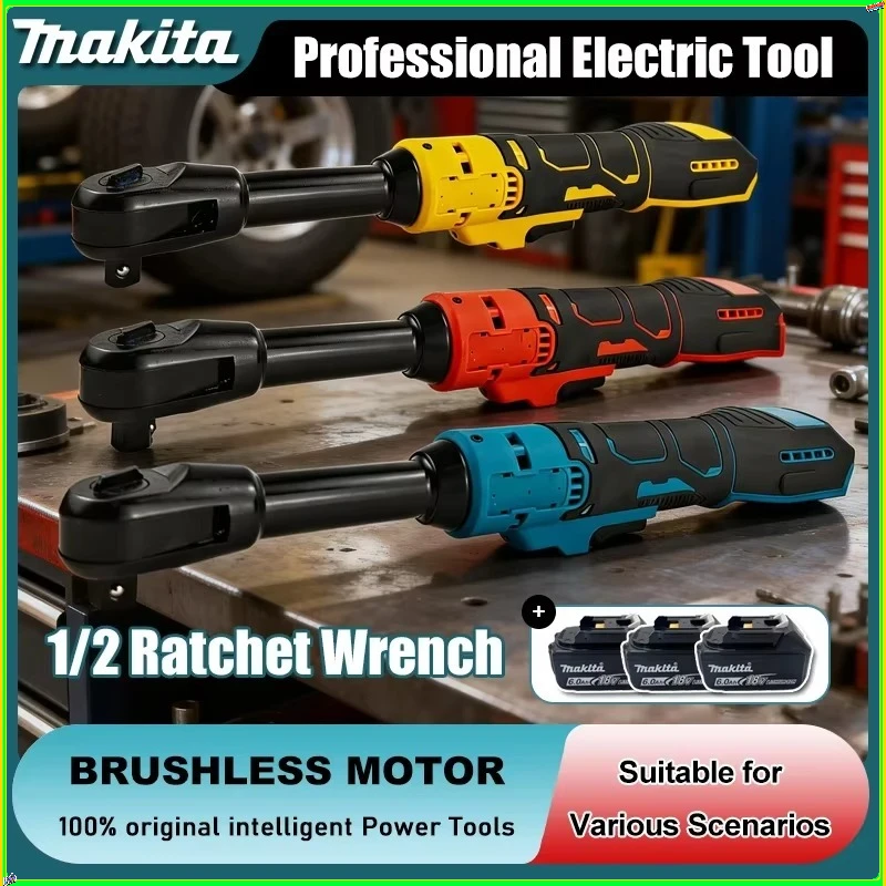 Makita Elektrischer Ratschenschlüssel, verbessert, mit verlängertem Kopf, zum Entfernen von Schrauben und Muttern, 220 Nm, 3/8 Zoll, Elektrowerkzeuge für Makita-Akku Image