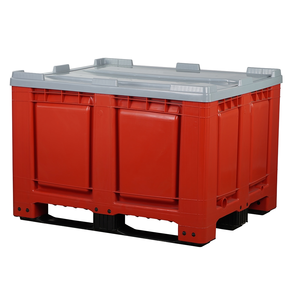 Palettenbox mit Deckel LxBxH: 1200 x 1000 x 790 mm geschlossen mit 3 Kufen in rot Image