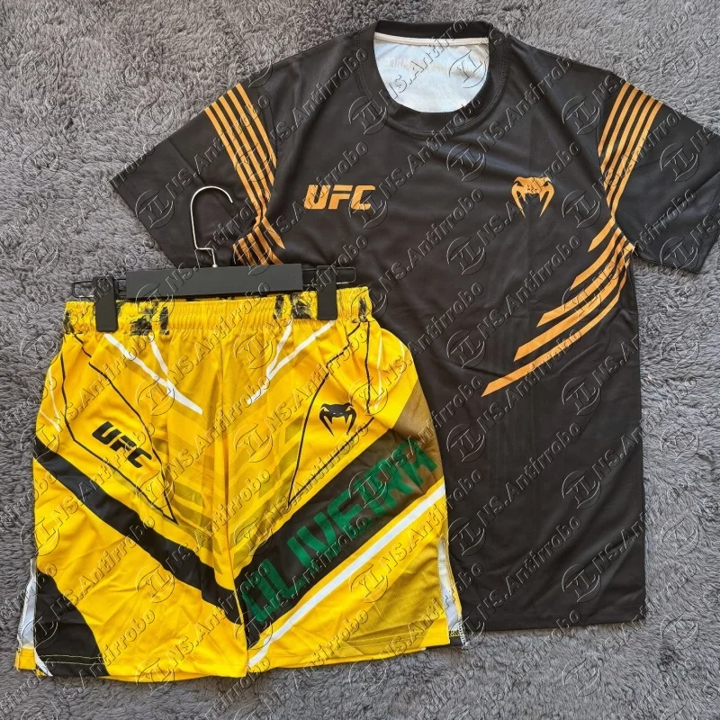 25-26 Charles Oliveira UFC Yellow Edition Boxen Kampf T-Shirt Herren Atmungsaktives Jersey Wrestling Laufen Schweißabsorbierendes Set