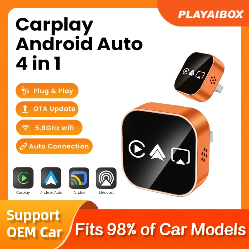 4-in-1 Kabelgebundener zu kabelloser CarPlay Android Auto AirPlay Mirror Link Stabiler Bluetooth-Adapter für Audi Benz Toyota VW Nissan Volvo Image