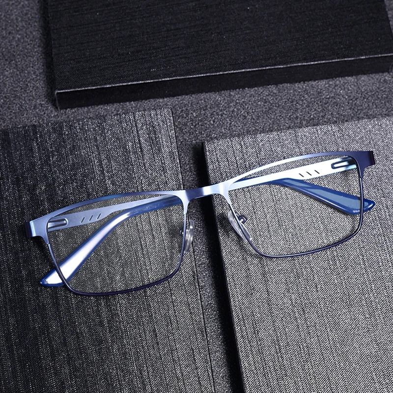 Anti-Blaulicht-Lesebrille für Männer, Metall, großer Rahmen, Leser, Lupe, Presbyopie-Linse, Brillen, Dioptrien + 0,75 + 100 + 125 Image