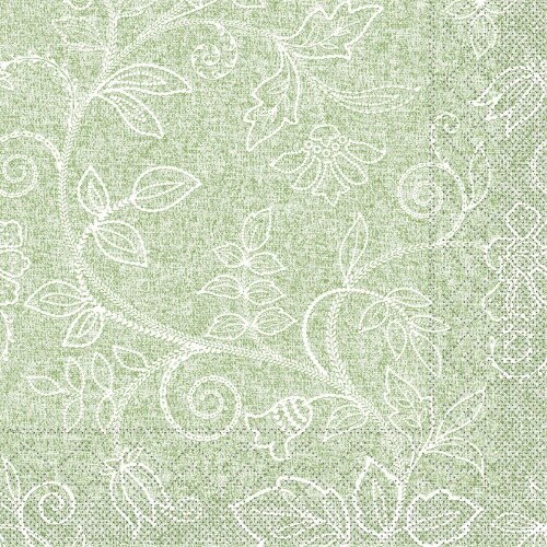 Mank Serviette Tissue Darlyn in Oliv, 40 x 40 cm, 100 Stück - Blumenranken Ornamente Image