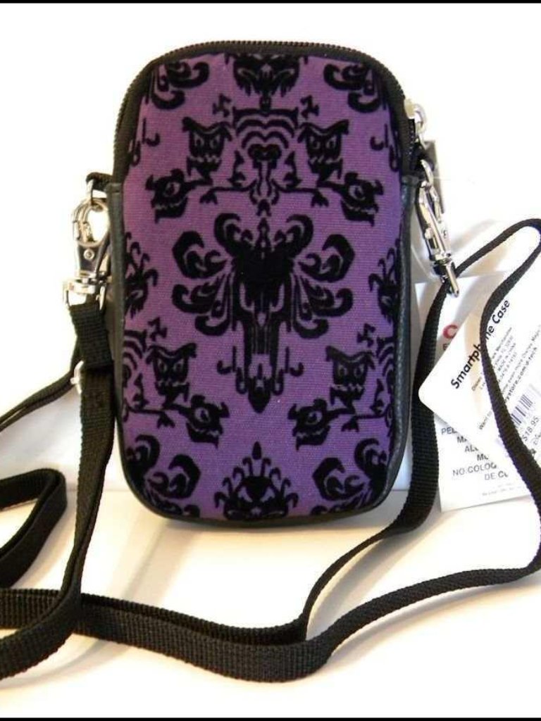 Disney Bags | Disney Haunted Mansion Purple Wallpaper Smartphone Cell Phone Case With Strap | Color: Black/Purple | Size: Os