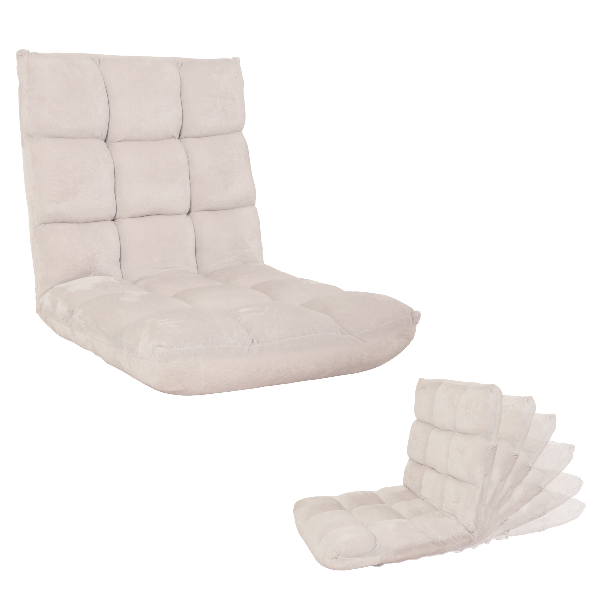 Bodensessel HWC-N43, Relaxsessel Bodenkissen Klappsessel 6 Relaxpositionen, stabiles Gestell Samt ~ creme-grau Image