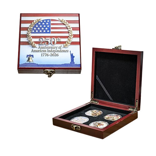Gedenkmünzensatz zum 250. Jahrestag der USA, Münzen in Sammler-Geschenkboxen, patriotische Sammlermünzen für den Zeitraum 1776–2026, Freiheitssymbol, Weißkopfseeadler historische Wahrzeichen der USA