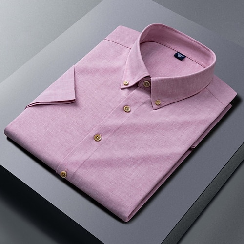 Herren Hemd Kleidhemd Durchgeknöpft Hemd Einfarbig Lässig Outdoor Rosa Blau Himmelblau Grün Kurzarm Umlegekragen Sommer Frühling Bekleidung Knöpfe Image