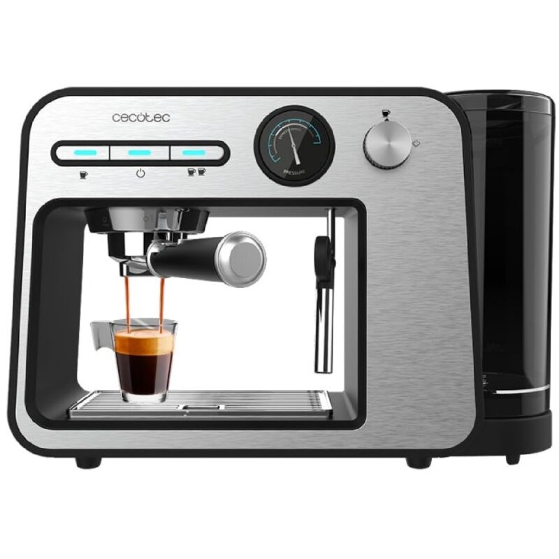 Cecotec - Macchina Da Caffè Espresso Power Espresso 20 Square Pro. 1450 W, 20 Bar, Thermoblock, Vaporizzatore, 2 Tazze Di Caffè, Serbatoio Acqua Rimovibile Da 1 Litro, Vassoio Riscaldante Tazze
