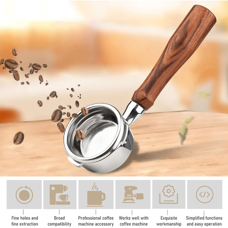 58 Mm 3 Orecchie In Acciaio Inox Senza Fondo Portafiltro Nudo Manico In Legno Caffè Filtro Tazza Cestello Di Ricambio Per Barsetto Ba101 Ba102 Calphalon Temp Iq