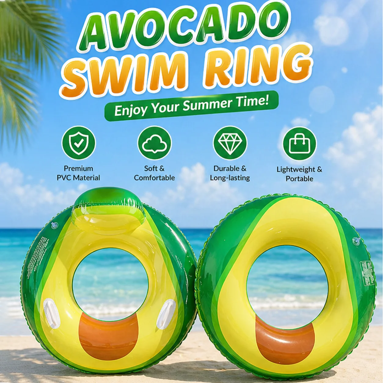 1 Stück Avocado-Schwimmring, aufblasbarer Poolreifen für Erwachsene, aufblasbare Pool-Schwimmhilfen, Sommer-Strand-Wasserspielzeug, Urlaubs-Pool-Party-Ring Image