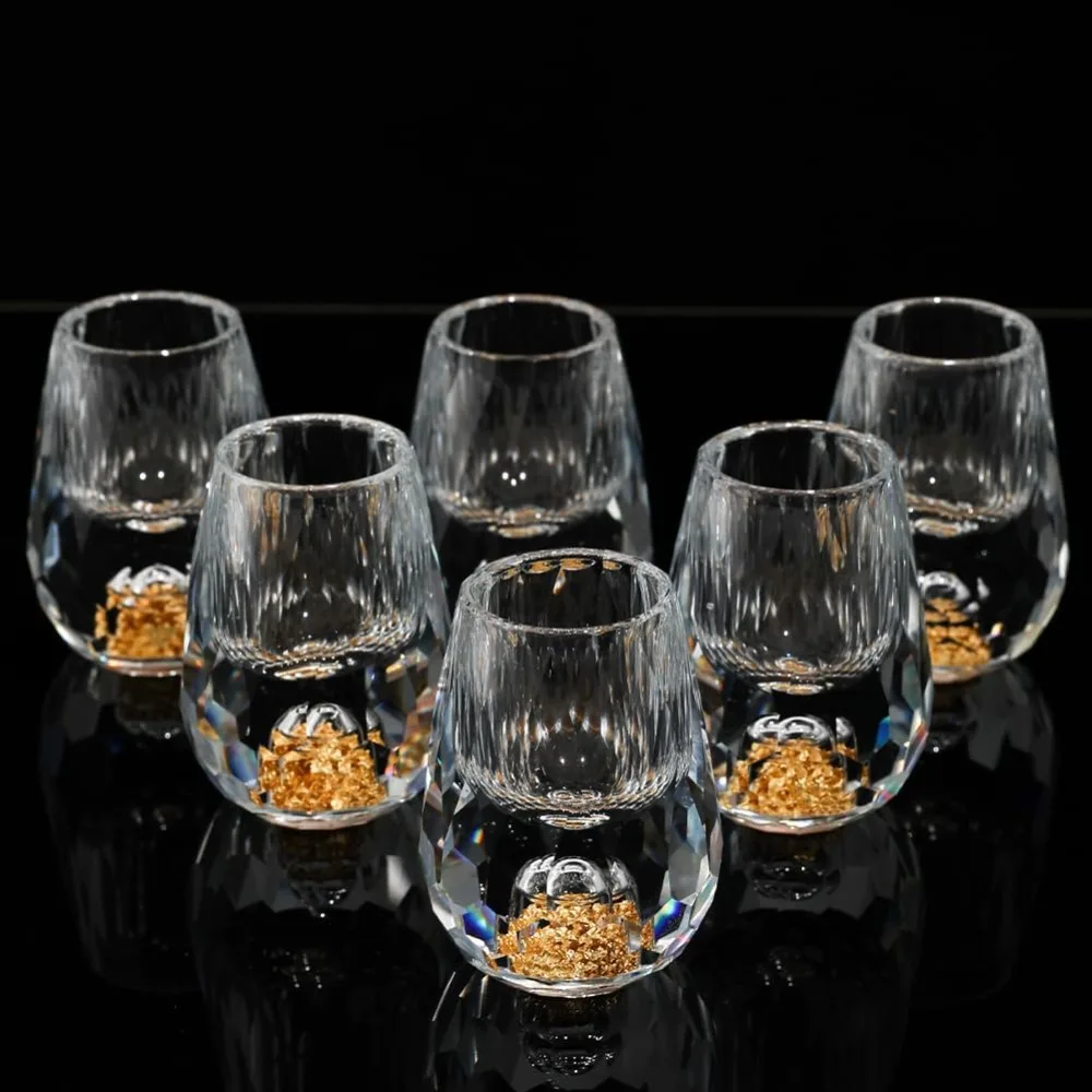 15 ml Goldfolien-Kristallweinglas, 1/2/6-teiliges Set, luxuriöses Whiskyglas, BPA-frei, geeignet für Dekorationssammlung und Feier Image
