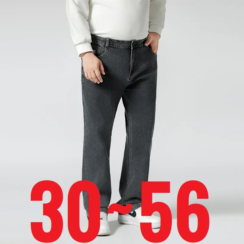 Extra Große Größe 56 Herren Winter-Jeans Gerade Hochgeschnittene Denim-Hose Männlich Dick Dehnbar Übergröße Plus 50 52 54 6XL 7XL 8XL 9XL 10XL