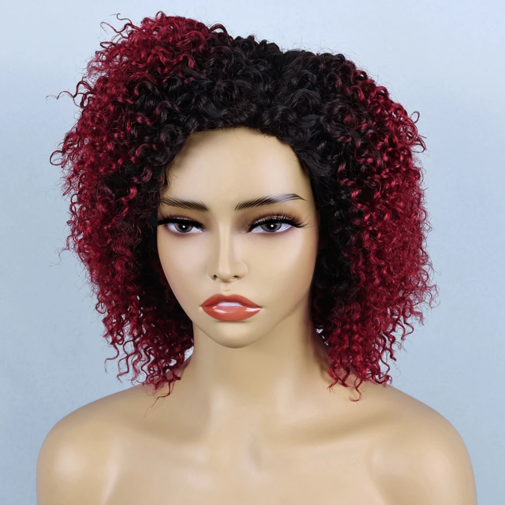 T1B/118 # Kurze Pixie-Cut Echthaar-Perücke Remy Omber Maschinell Gefertigte Kurze Jerry Curly Perücken 100% Echthaar HairUGo Image