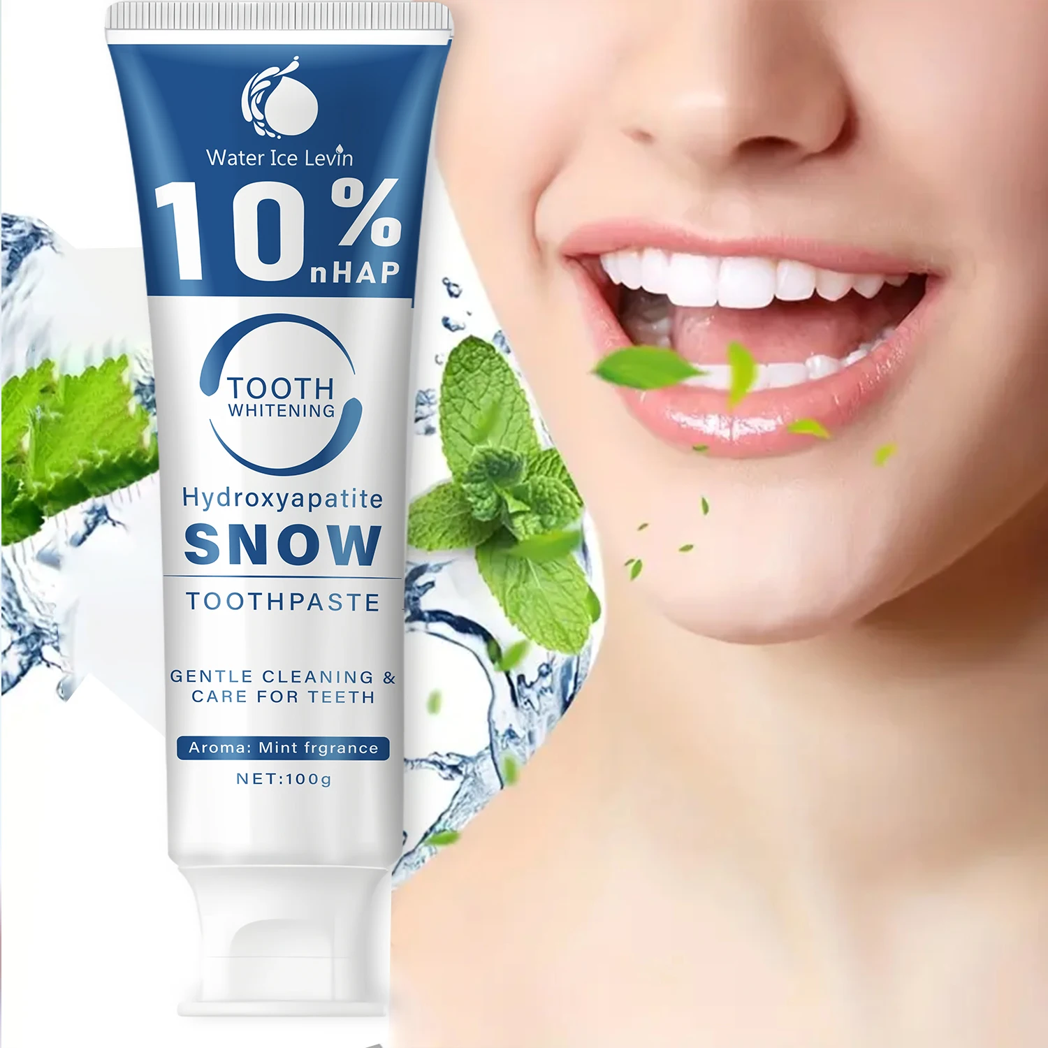 Water Ice Levin 10% Nhap Snow Whitening Zahnpasta reinigt sanft und lindert Empfindlichkeit. Aufheller. Schützt. Minzfrisch. 100g. Image