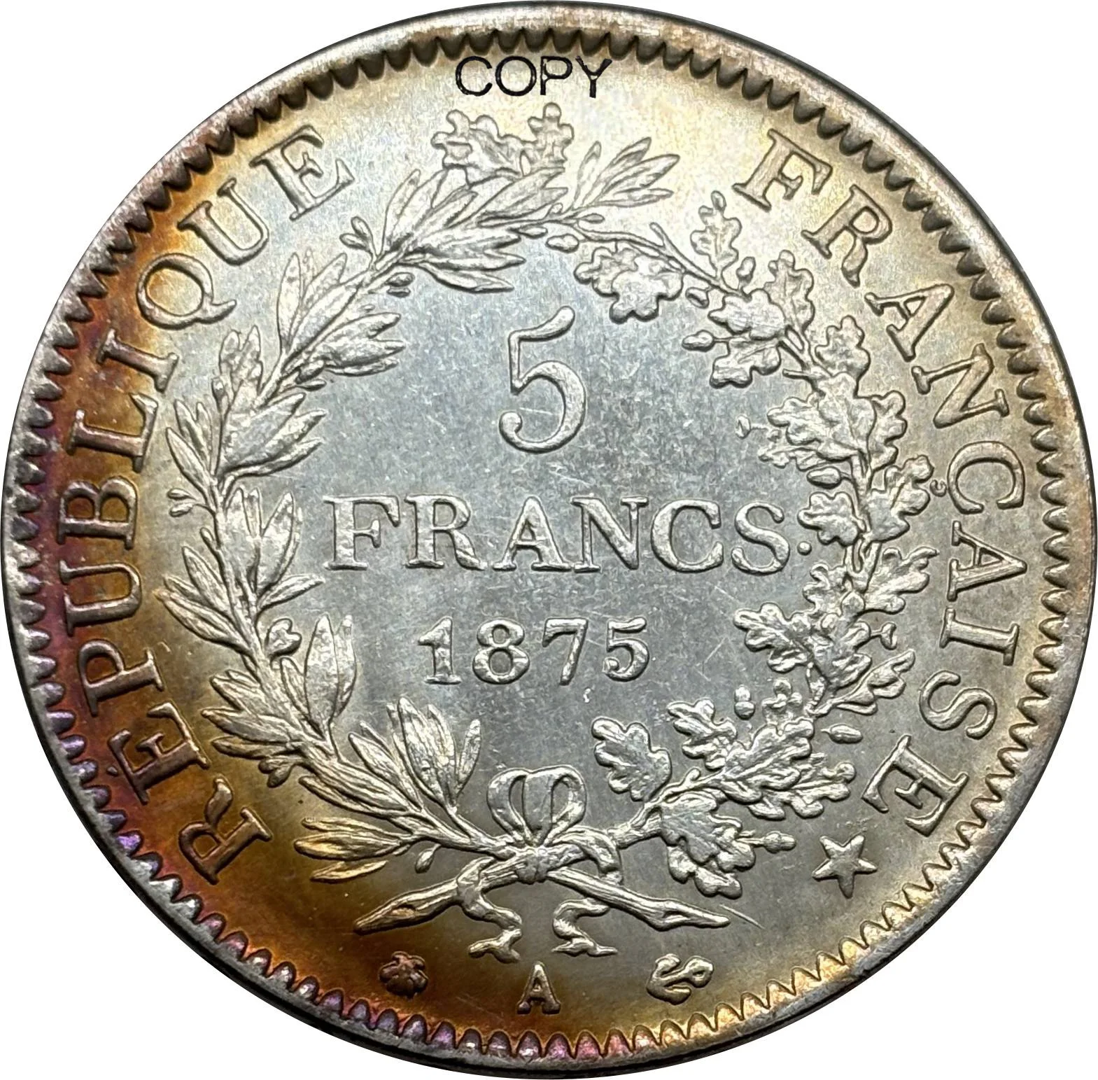 Frankreich 1875 A 5 Francs Hercule Republik Francaise versilberte Kopie Gedenkmünze zum Sammeln Image