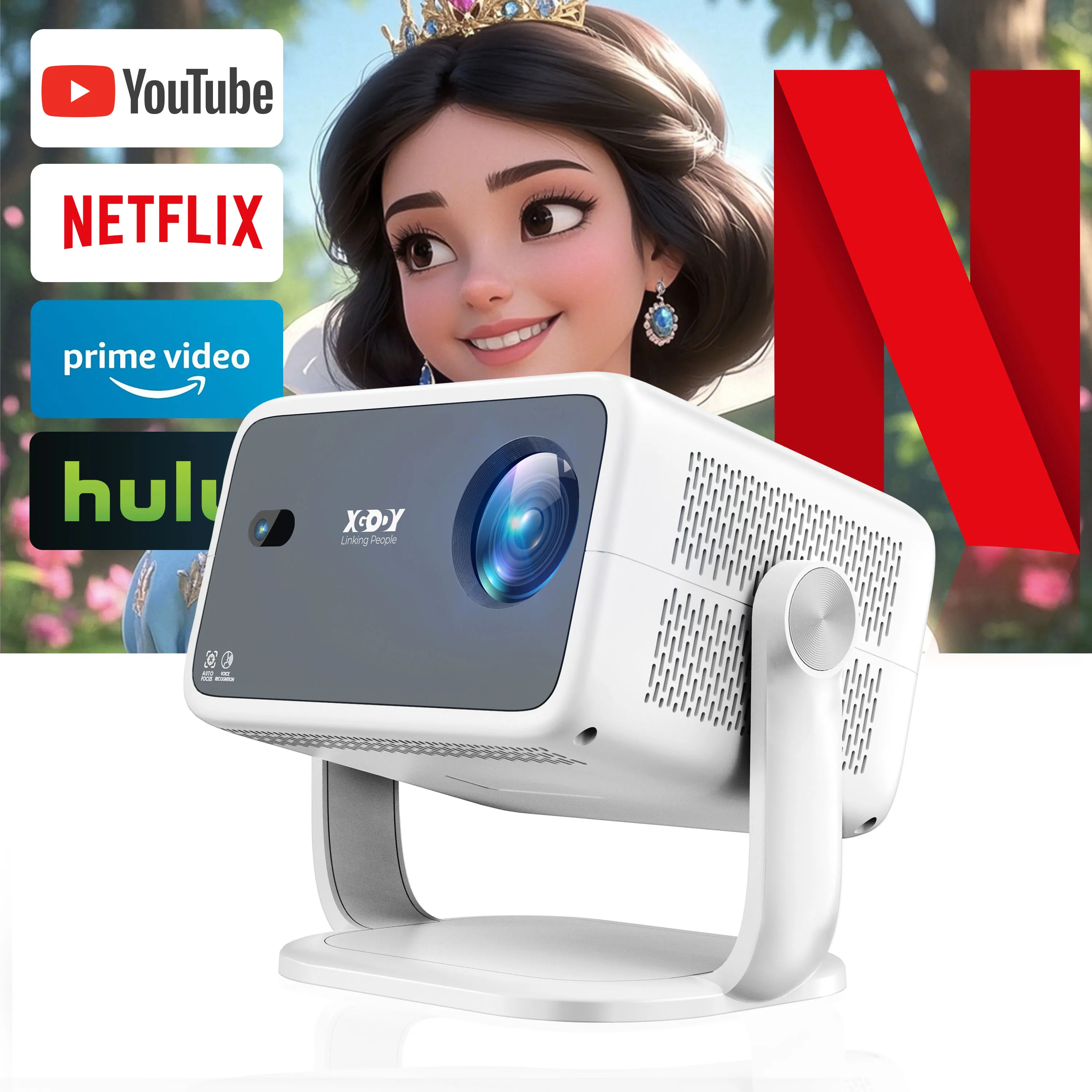 XGODY A6/N6 Projektor Netflix Offizielle Sprachsteuerung 500-600 ANSI Android 4K Beamer Native 1080P FHD WiFi Heimkino Image