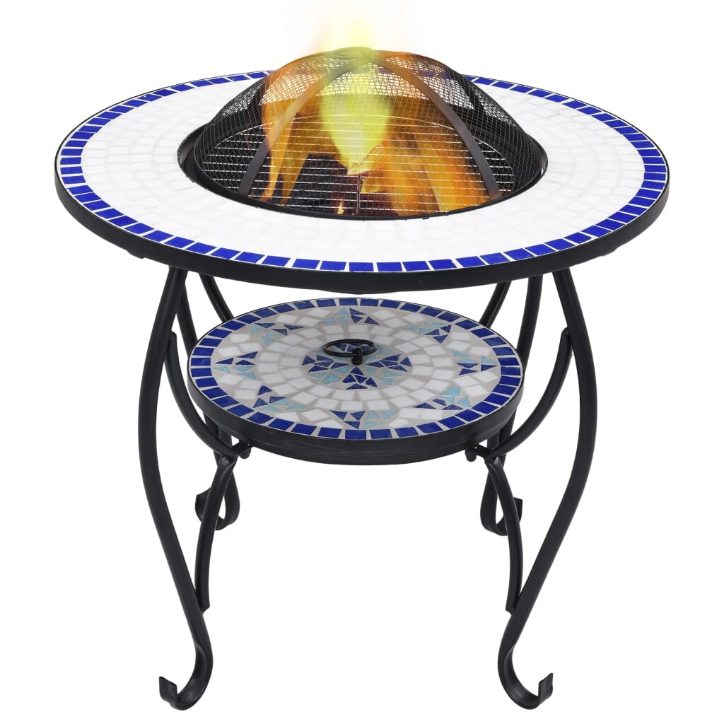 vidaXL Feuertisch Mosaik Keramik Blau und Weiß 68 cm Image