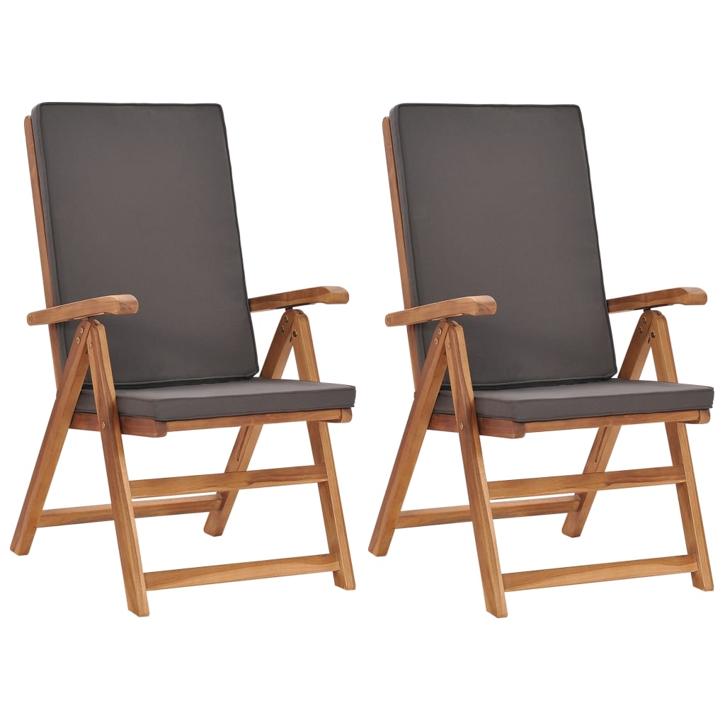 vidaXL Garten-Liegestühle 2 Stk. mit Auflagen Massivholz Teak Grau Image