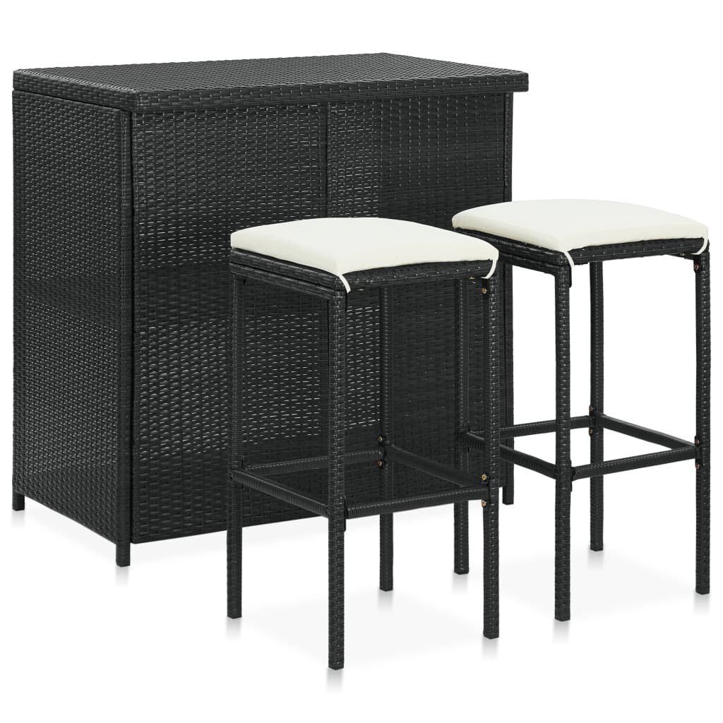 vidaXL 3-tlg. Bar Set Poly Rattan Schwarz Image