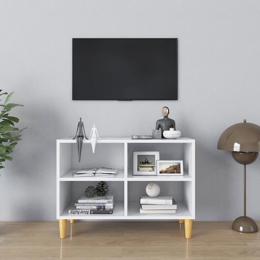 vidaXL TV-Schrank mit Massivholz-Beinen Weiß 69,5x30x50 cm Image