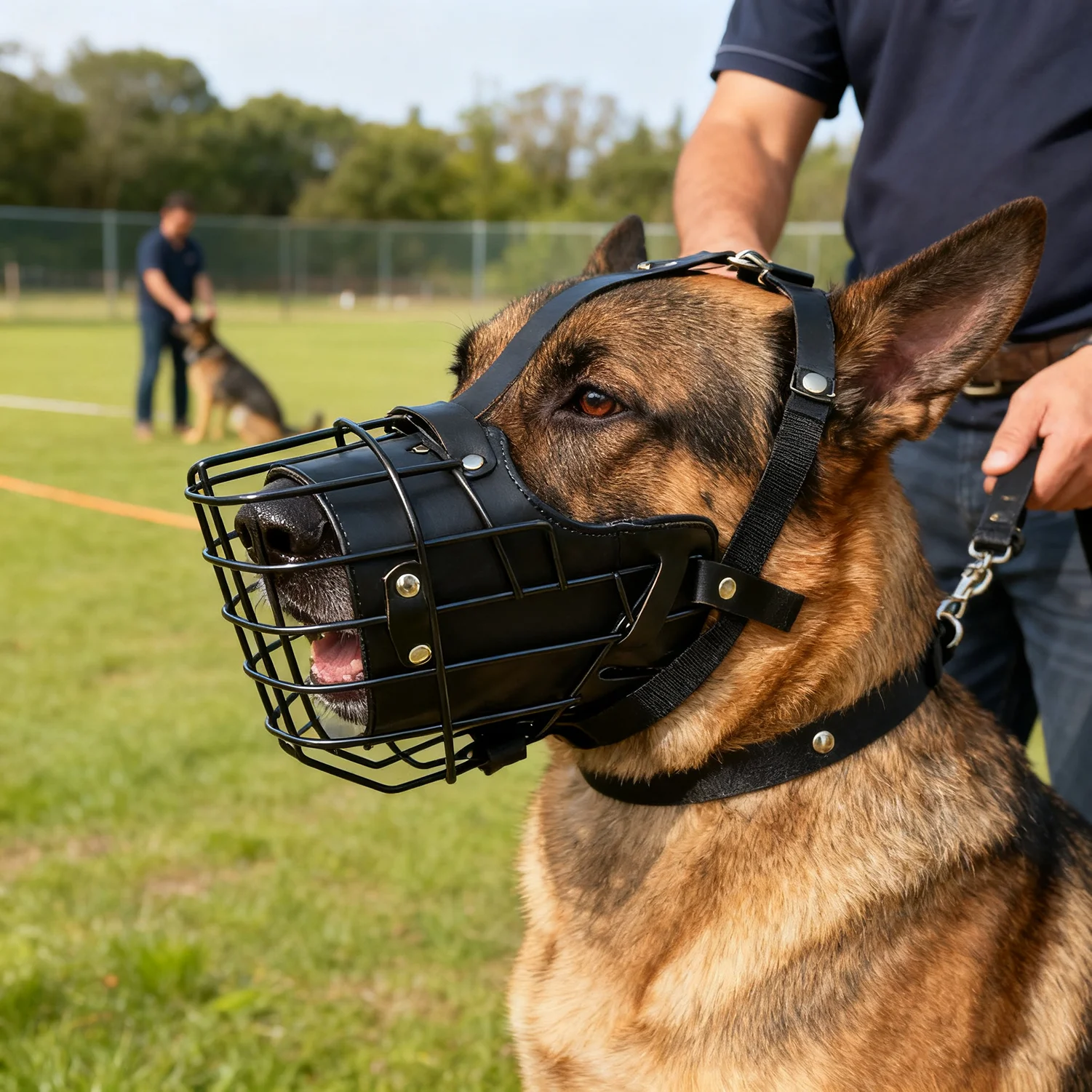 Verstellbarer Maulkorb aus Edelstahl für Hunde – Atmungsaktiver Anti-Biss-Trainingskäfig mit Schnalle für mittelgroße/große Hunde, ermöglicht Trinken Image