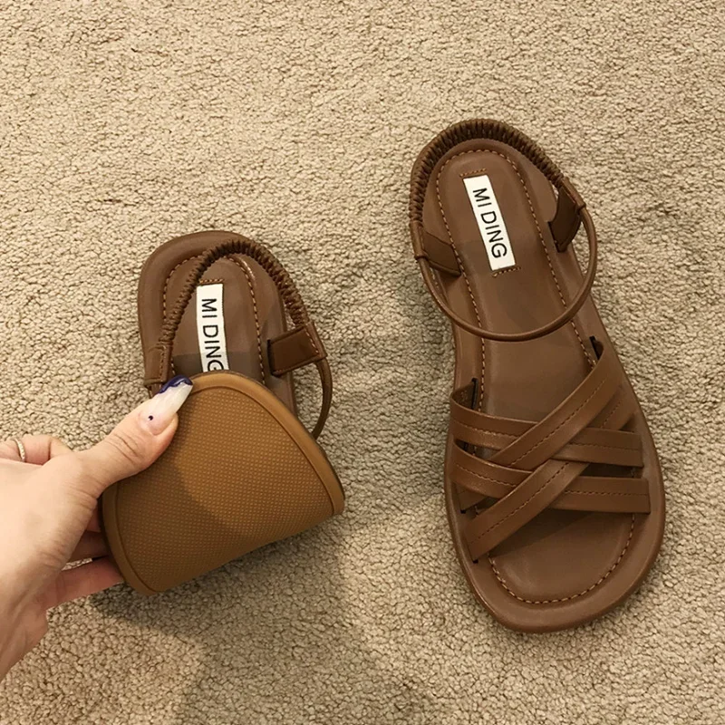 Damen Sandalen Klassiker Knöchel riemen Sommers andalen flache Schuhe für Frauen weiche Sohle Wohnungen Sandal ias Mujer lässige Sommerschuhe sandalen damen flache sandalen schuhe damen damen schuhe sommer 2024 sandale