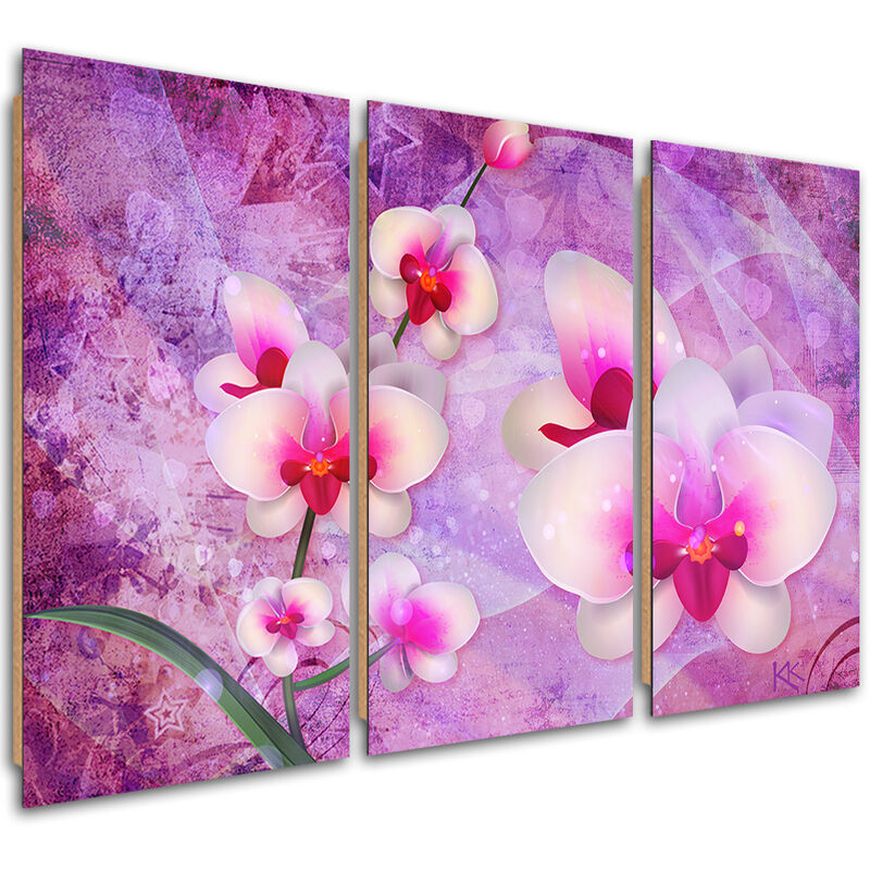 Gbshop - Quadro Deco Panel 3 Paneli, Astrazione Dei Fiori Di Orchidea - 60x40
