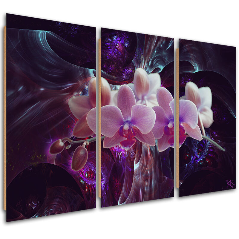 Gbshop - Quadro Deco Panel 3 Paneli, Orchidea Bianca Su Uno Sfondo Scuro - 60x40