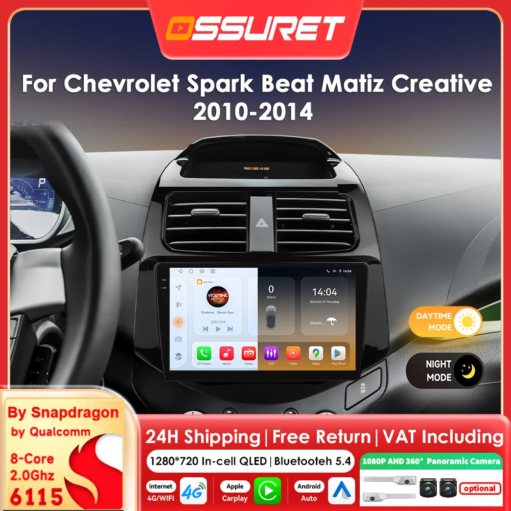 9-Zoll-Wireless-Carplay-Android-Auto-Autoradio für Chevrolet Spark Beat Matiz Creative 2010 2011 2012 2013 2014 Multimedia-Player GPS Image