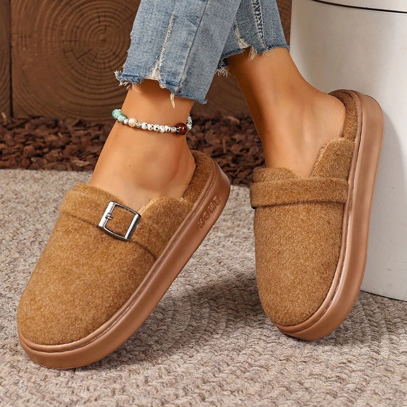 Winter frauen Hausschuhe Hause Plüsch Luxus Designer Frau Schuhe Innen Flauschigen Mode Plattform Fuzzy Pelz Rutschen Elegante Flache Weiche