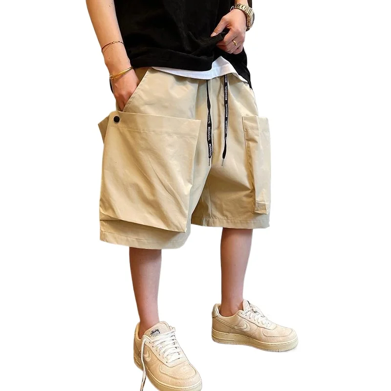 Herren Trendige Lässige Streetwear Hip-Hop Cargo-Shorts mit Großen Taschen Y2K 2024 Sommer Jugend Einfarbige Übergroße Baggy Strandshorts