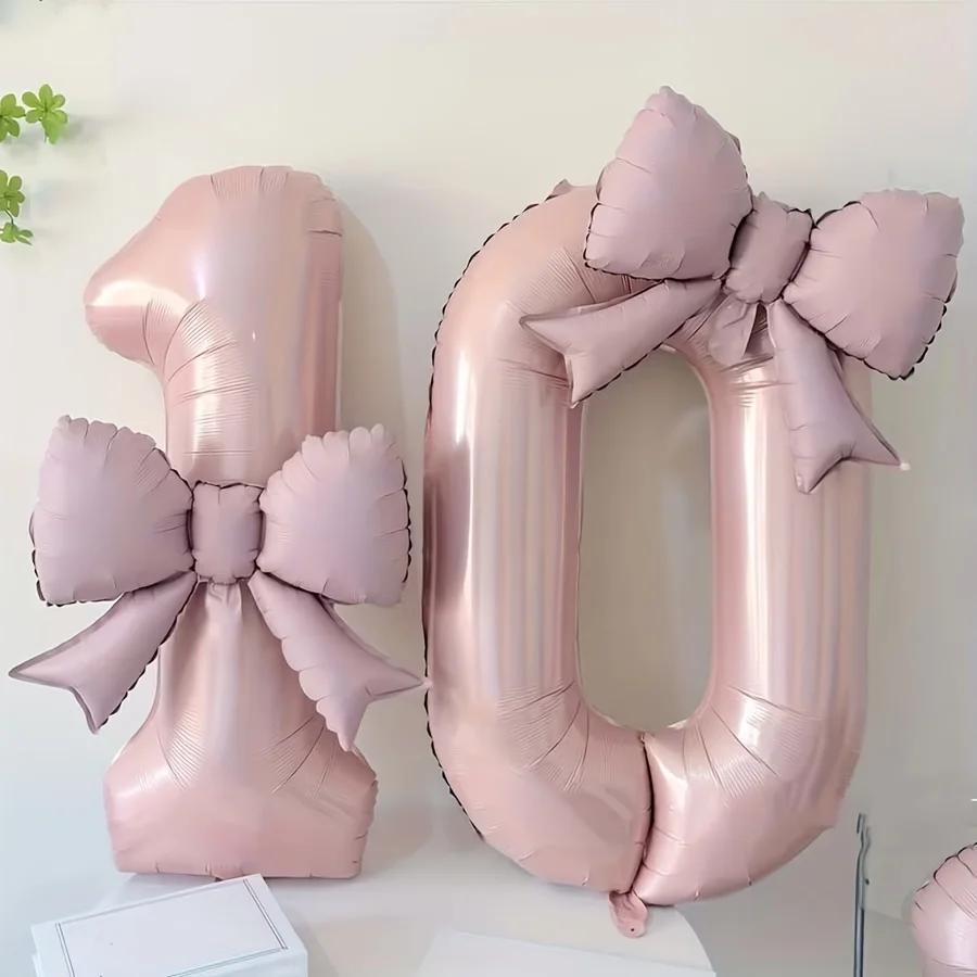32 Zoll große rosa Folienballons mit Schleife in den Zahlen 0-9 – ideal für Mädchen, Hochzeiten, Geburtstagsfeiern und Dekorationen