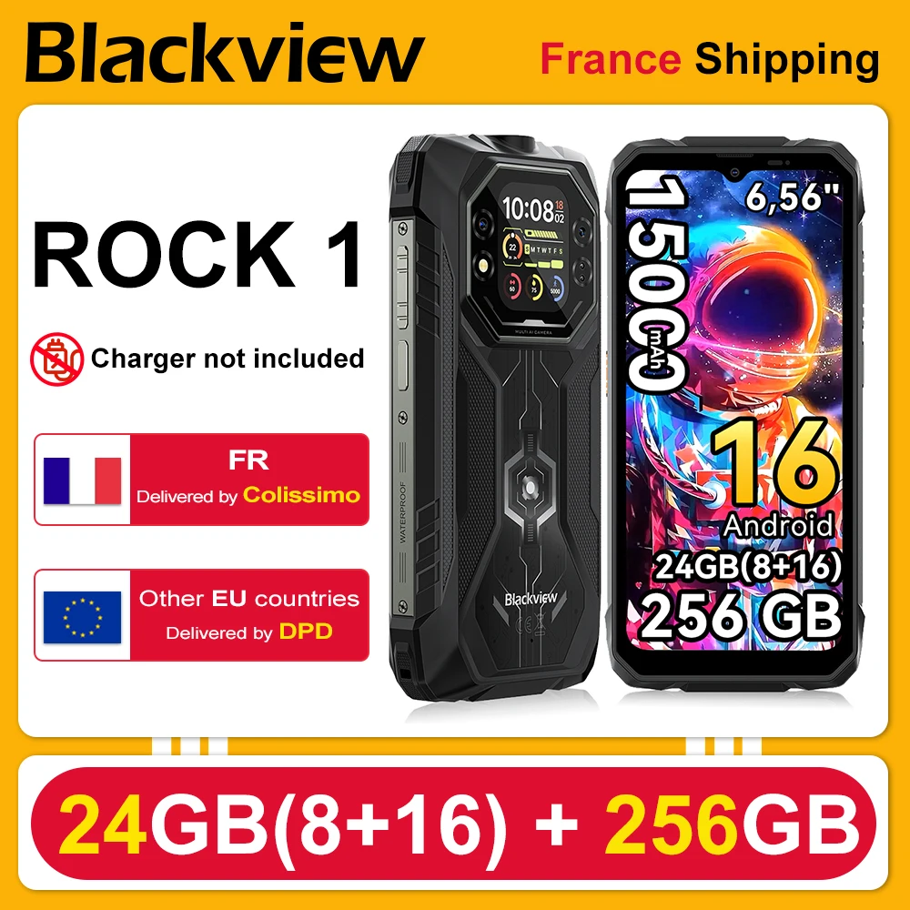 Blackview ROCK 1 [Ladegerät nicht im Lieferumfang für EU] Robustes Smartphone Android 16 6.56-Zoll-Display 90Hz 8 GB RAM 256 GB ROM 15000 mAh 33W NFC Image