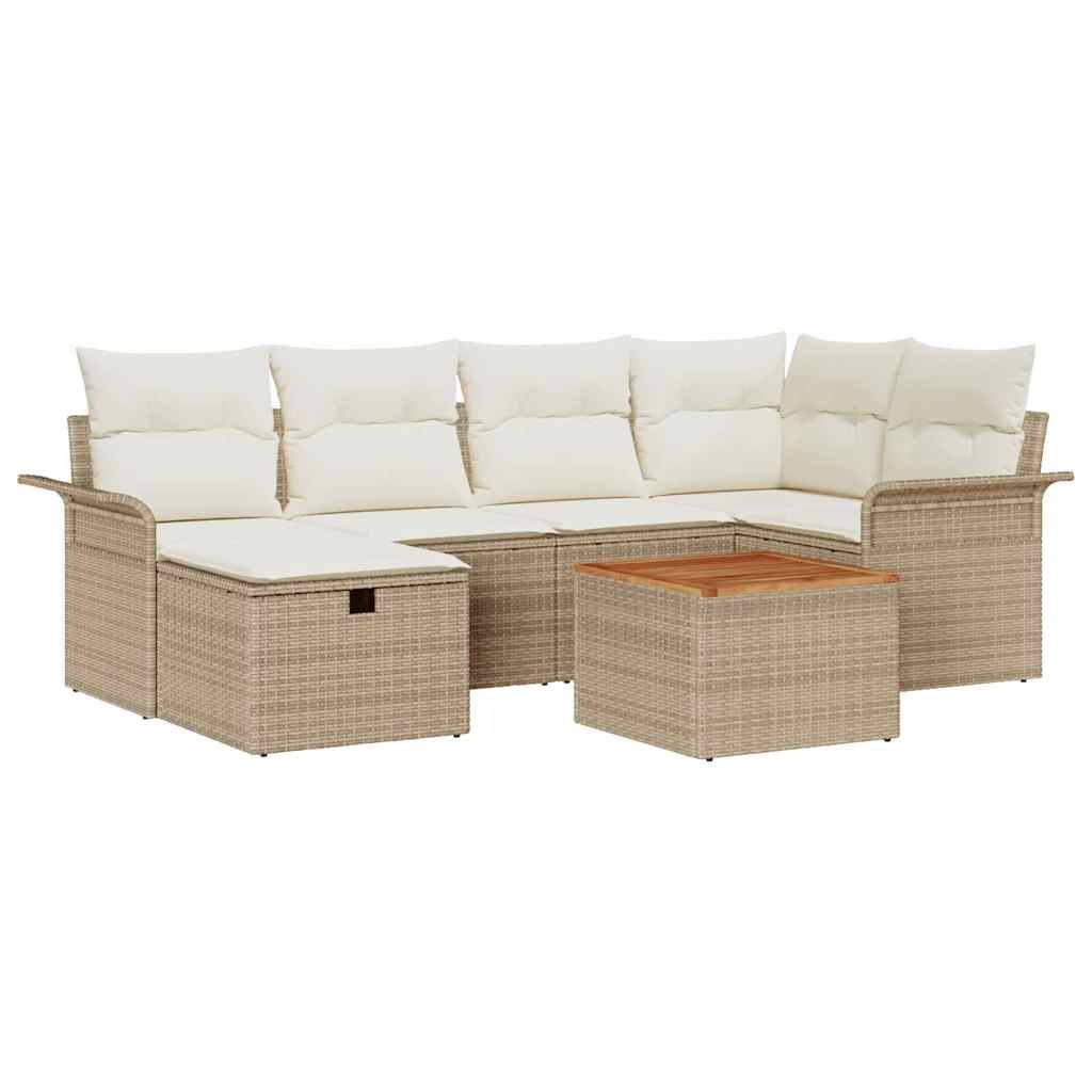 vidaXL Gartensofa-set mit Kissen mit Speicher 7 pcs Beige Poly Rattan Image