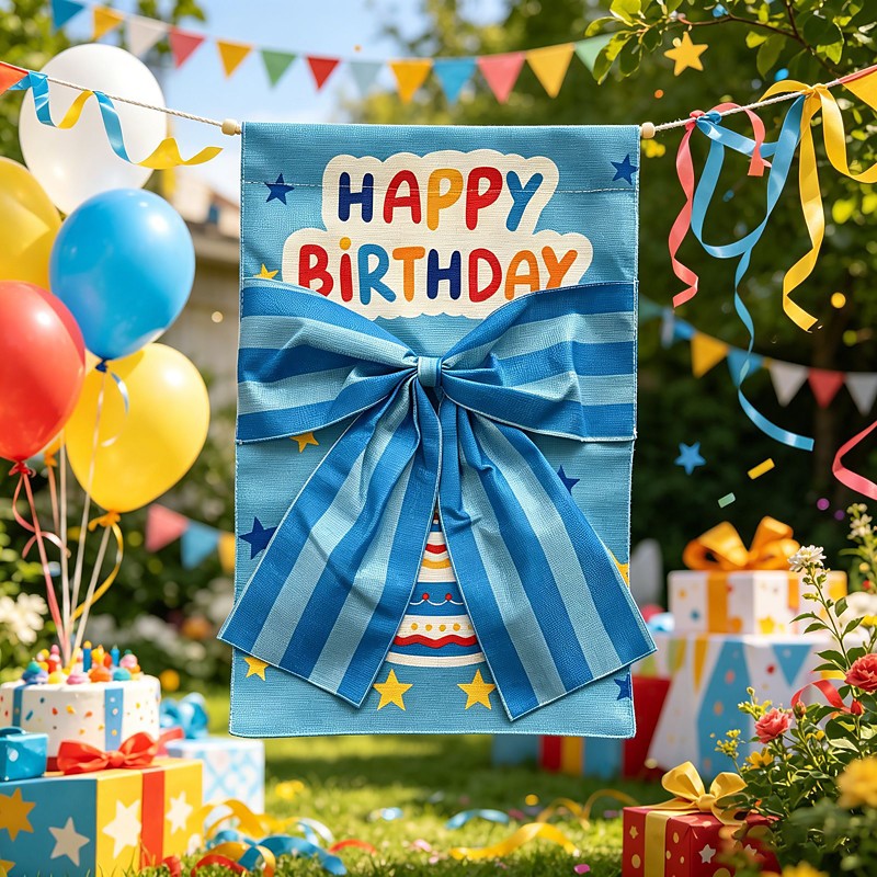 Happy Birthday Garden Flag Double Sided Outdoor Birthday Yard Flag Gift Box Bow Welcome Flag for Porch Patio Lawn Garden Party Decorations