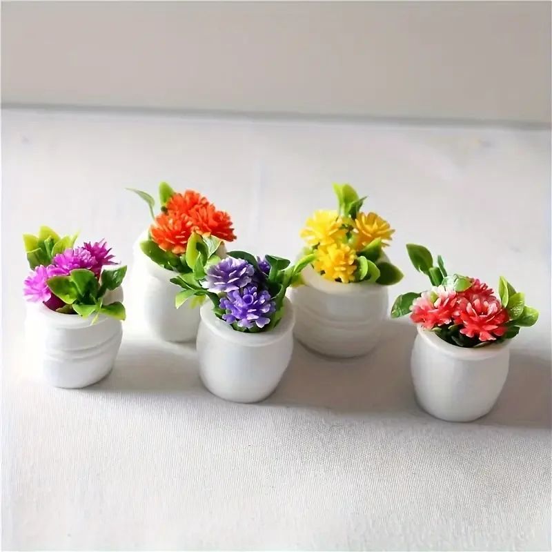 Miniature Potted Flowers Set Of 5 For Dollhouse Decor, Fairy Garden Decor And Mini Plant Decor Miniature Potted Flowers Set Of 5 For Dollhouse Decor, Fairy Garden Decor And Mini Plant Decor