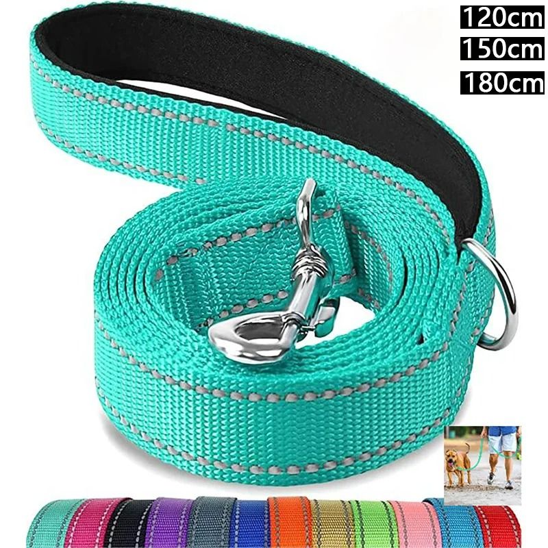 Reflective Safety Dog Leash Heavy Duty Padded Traction Lead For Night Walking baby Blue 1.0 Inx6.0 Ft