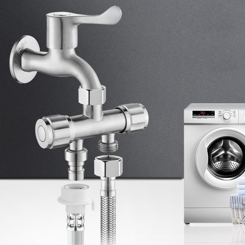 304 Stainless Steel Washing Machine Faucet Splitter Dual Outlet Adapter With Independent Valves Plum Wheel
