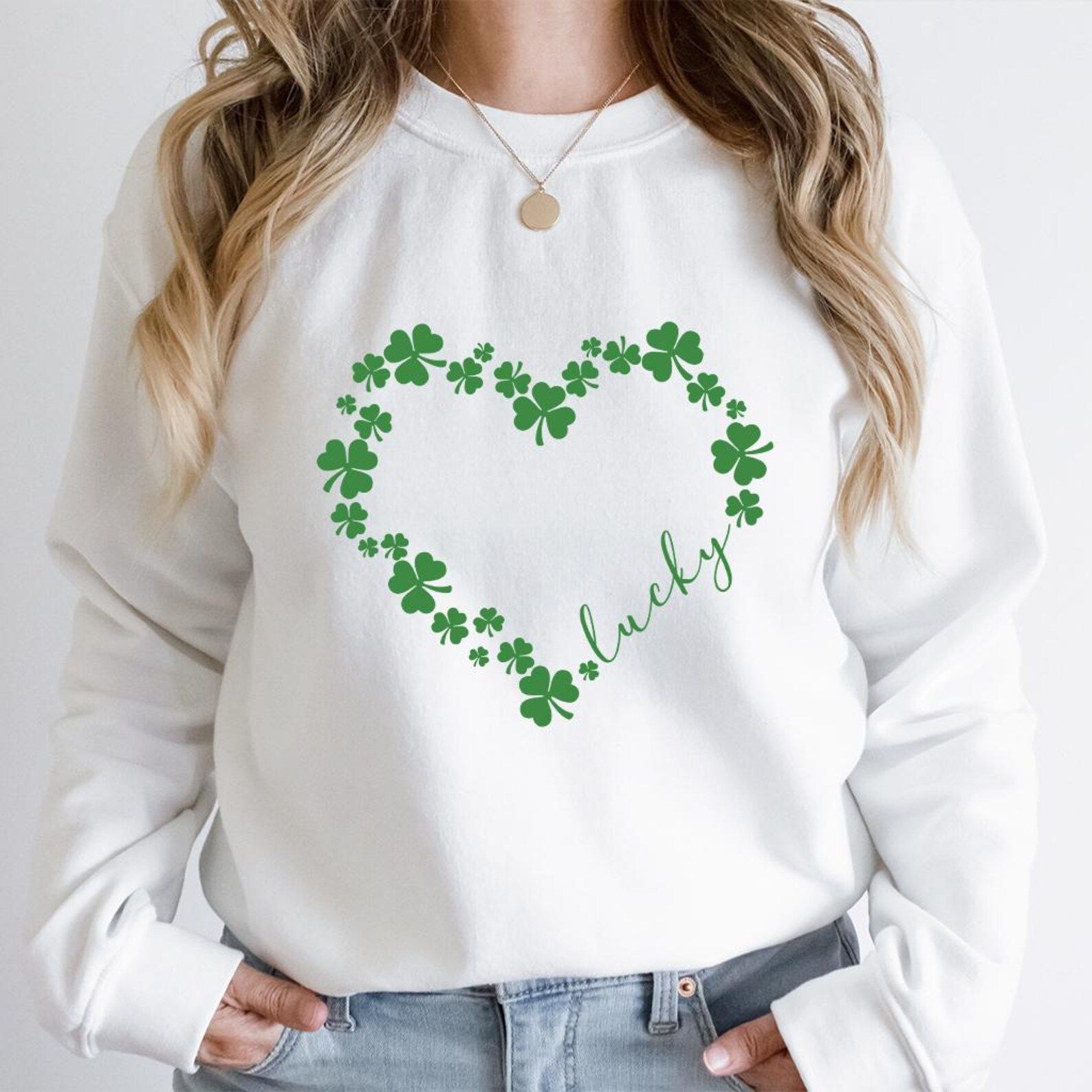 Heart Shamrock Sweatshirt | Lucky Irish St. Patricks Day Clover Heart Crewneck For Women navy xl t Shirt