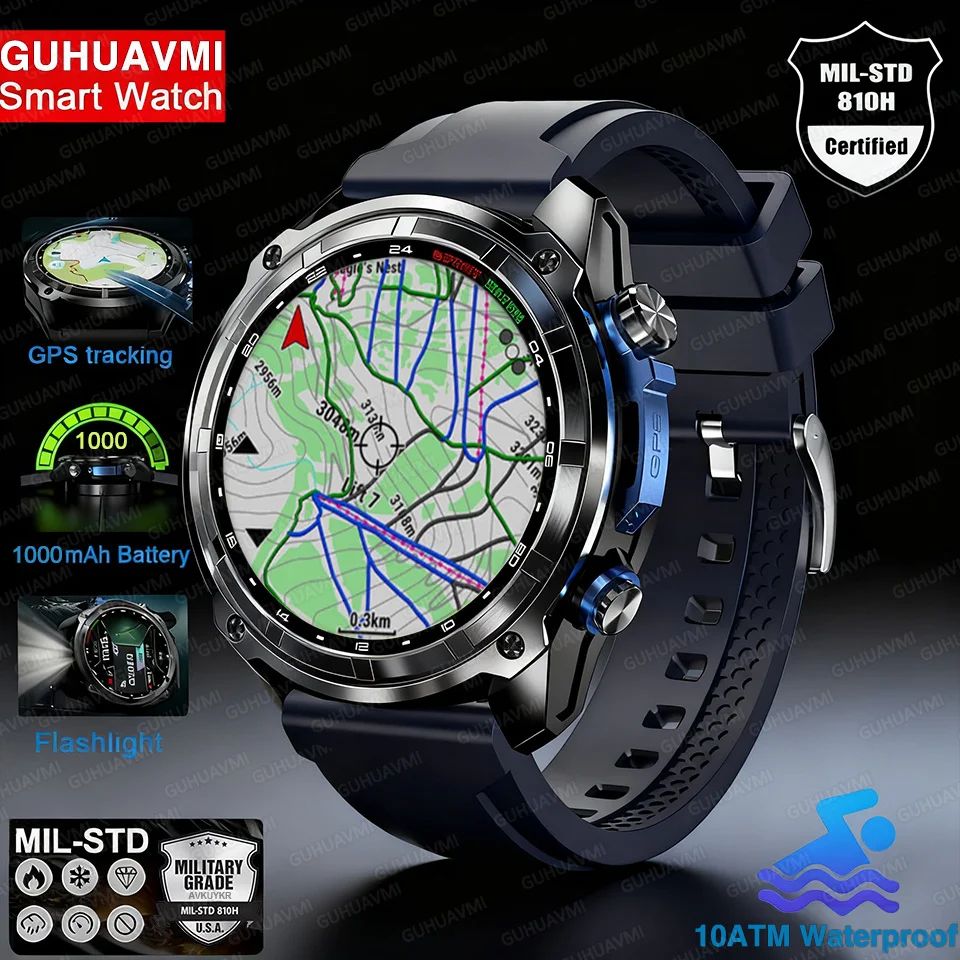 Military GPS Smartwatch With Offline Map 10ATM Waterproof black Mesh Belt 2a