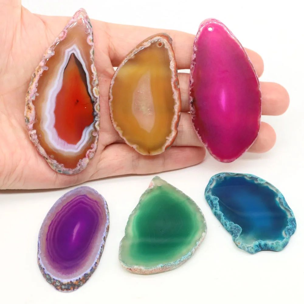 Natural Onyx Agate Geode Slice Pendant green 20pcs