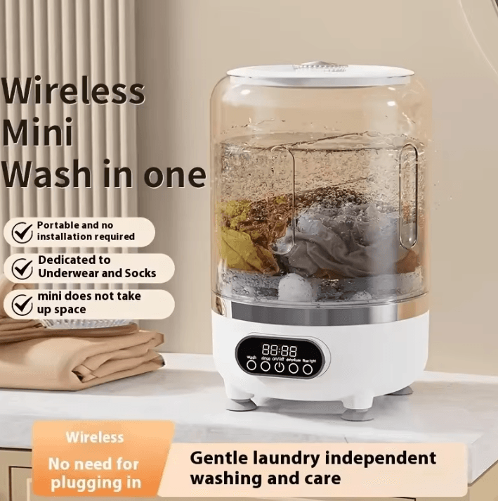Mini Turbo Portable Washing Machine USB Rechargeable Automatic Washer For Socks & Underwear white