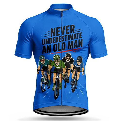 Herren Radtrikot Unterschätze niemals einen alten Mann Kurzarm Fahhrad Trikot Oberteil mit 3 Gesäßtaschen UV-beständig Schnelltrocknend Mit Taschen Frontreißverschluss Sport Blau Schwarz Bekleidung Image