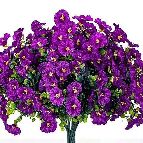 8 künstliche Blumenbündel für den Außenbereich, künstliche Prunkwinden-Petunien aus Kunststoff, bunte Kunstseide für Pflanzgefäße im Garten, auf der Veranda oder vor der Tür – ideal für die Frühlings- Image