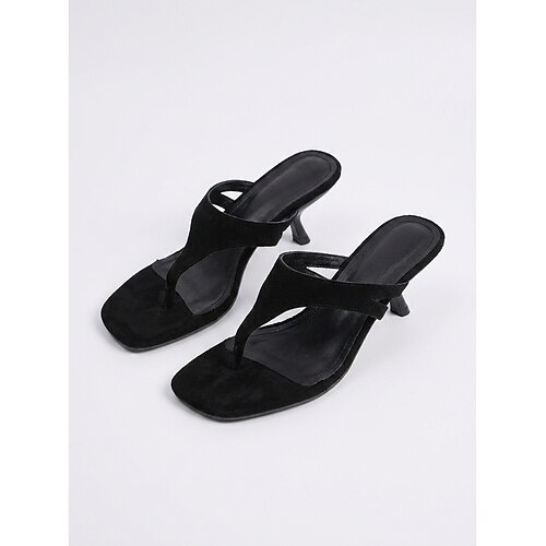 Elegante schwarze Zehentrenner-Sandalen für Damen – minimalistische Kitten-Heel-Sandalen mit T-Riemen für sommerliche Alltagsoutfits und Abendveranstaltungen Image