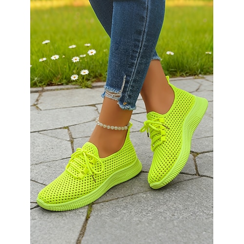Damen Lässig Täglich Innen Mit Trägern Flacher Absatz Runde Zehe Sportlich Lässig Komfort Netz Loafer gelb fluoreszierend Schwarz Weiß Image