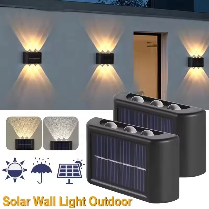 LED-Solarleuchte für den Außenbereich, wasserdicht, Solar-Wandleuchte, nach oben und unten leuchtende Beleuchtung für Gartenzaun-Dekoration, solarbetriebene Wandleuchte