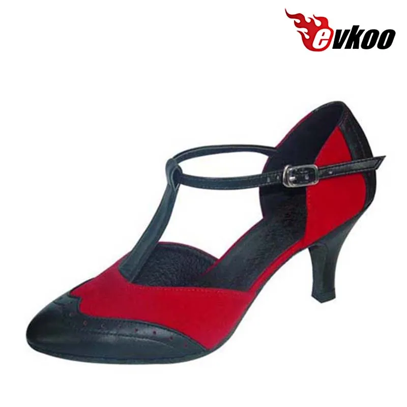 Evkoodance Maßgeschneiderter Schuh aus echtem Leder, 7 cm Absatz, rot und weiß, Größe US 4-12, bequeme Damen-Ballsaal-Tanzschuhe Evkoo-043