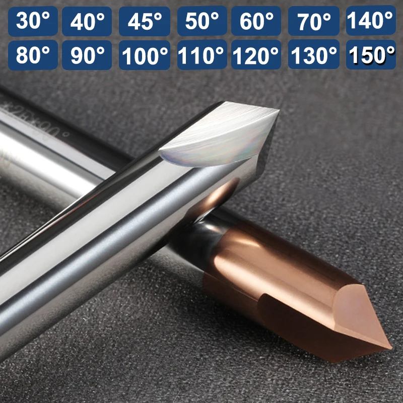 YZH D1-D6 Fasenfräser 30 ° 40 ° 45 ° 50 ° 60 ° 70 ° 80 ° 90 ° 100 ° 110 ° 120 ° 130 ° 150 ° HRC55 V-Nut-Fräser für Stahl und Aluminium Image