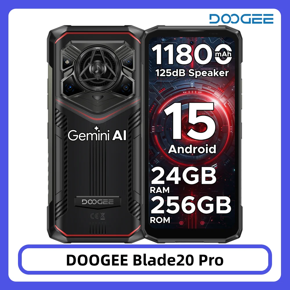 DOOGEE Blade20 Pro Outdoor-Smartphone 24GB 256GB 125dB Lautsprecher Gemini AI 11800mAh Akku 6,6'' Display Android 15 Smartphone NFC