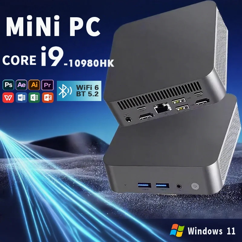 NEUER Core i9-10980HK Tragbarer Mini-PC Computer Windows 11 16GB/32GB DDR4 1/2TB SSD Gaming-Computer WiFi 6 Büro-Mini-Desktop